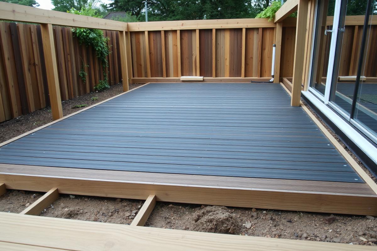 Composite decking being fixed to a ventilated timber substructure